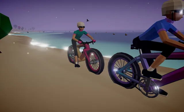 Two riders along the shore