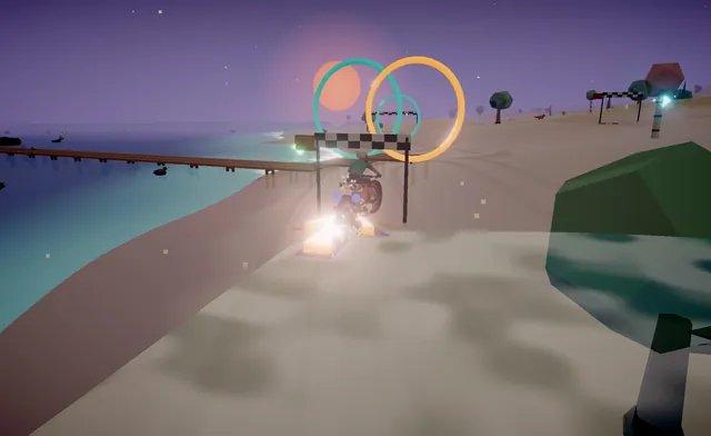 A time trial: the start arch, the rings and the arrow